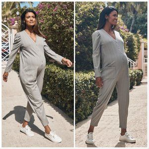 Frances Hart Puff Sleeve Ribbed Maternity Jumpsuit